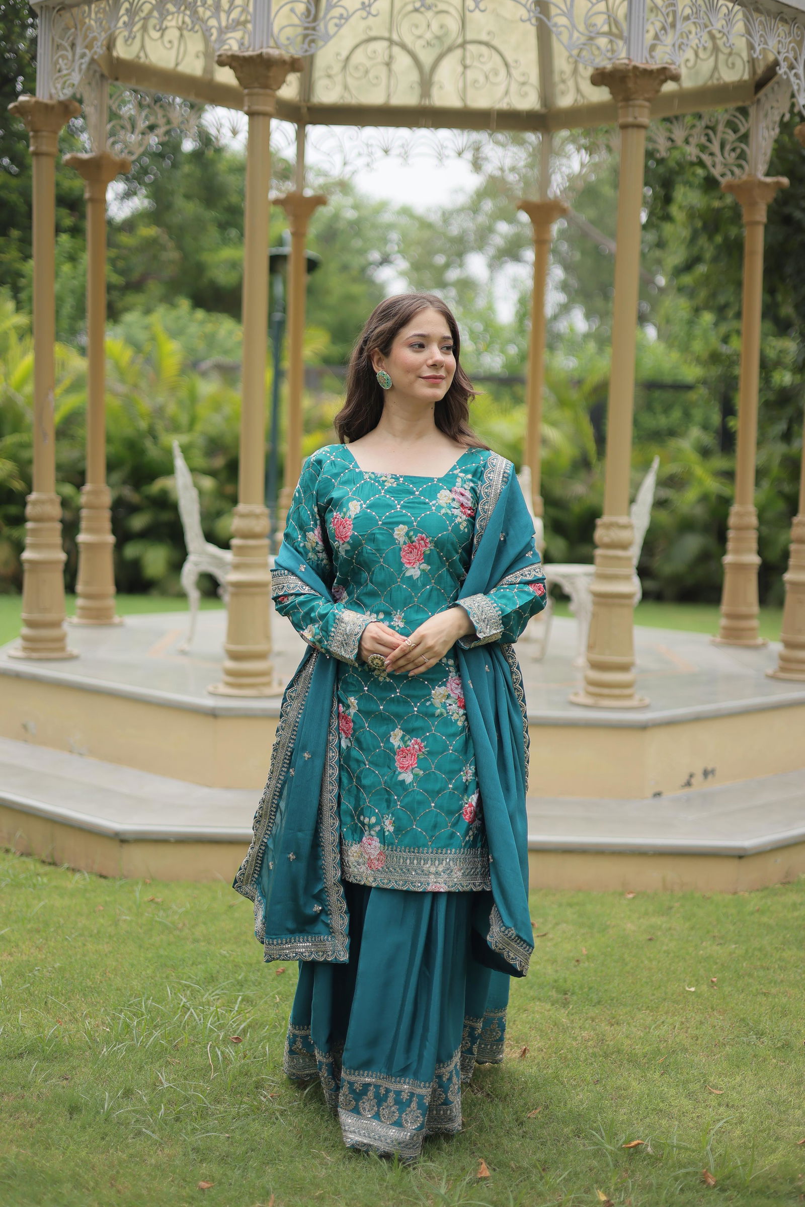 KA 1125 Chinon Printed Sharara Readymade Suits Suppliers In India